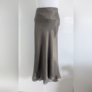Vintage 90s Italian Silk Blend Midi Skirt In Pewter/Antique Metallic; Size 14